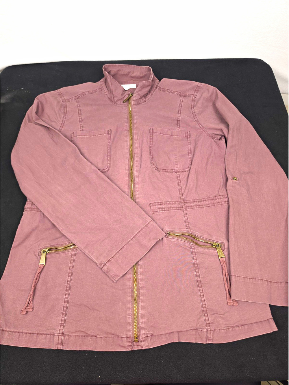 maurices Brown Zip Jacket Collared Pockets Solid Mid-Length Womens L